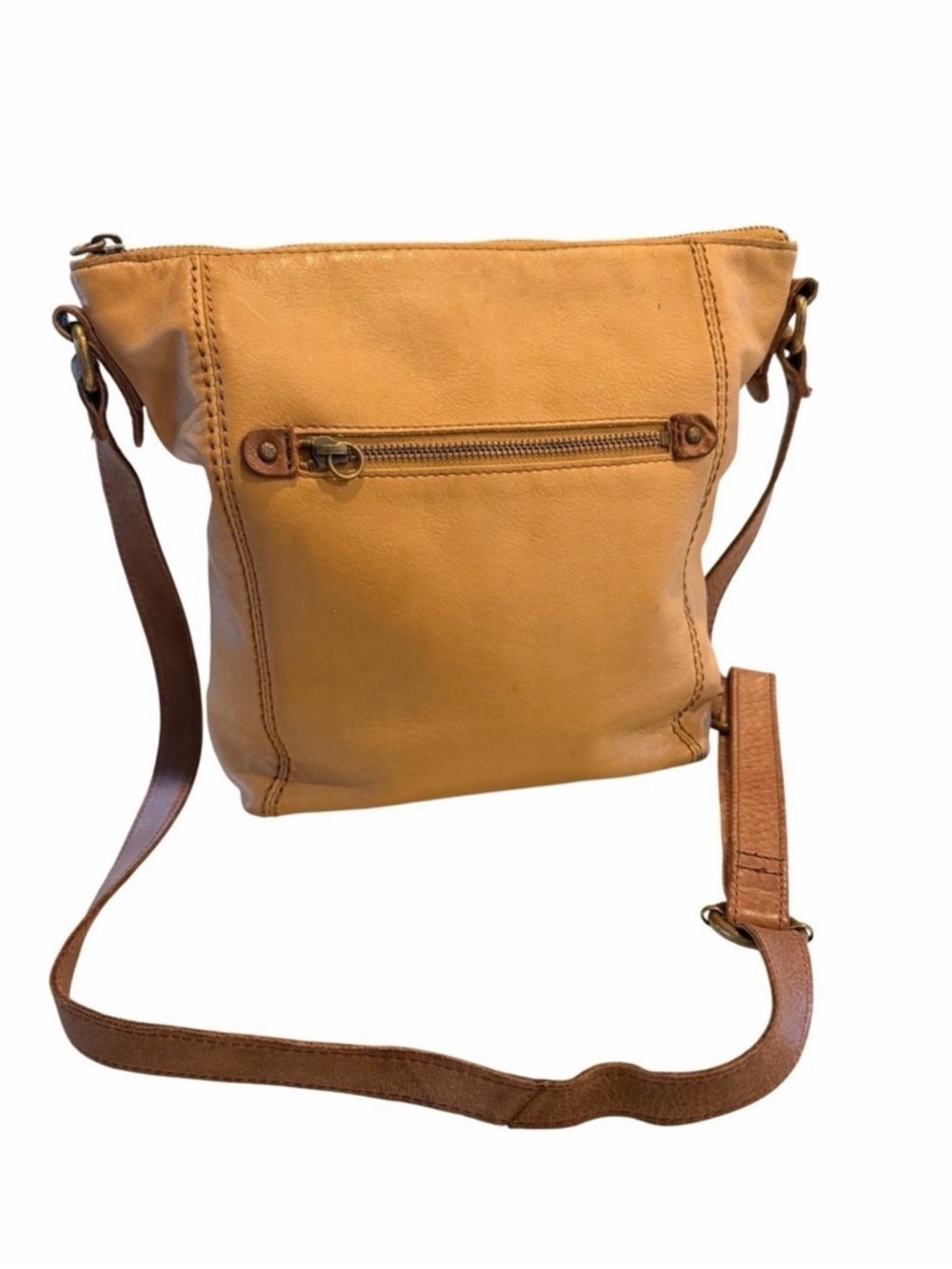 The‎ Sak Tan Brown Leather Crossbody Bag Medium Messenger Purse Zip Pocket Boho